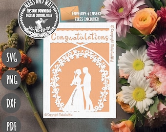 Félicitations carte de mariage SVG PNG DXF Pdf fichier de découpe numérique/modèle de carte de mariage/carte de voeux/carte des mariés/découpe des jeunes mariés