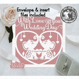Cartão de casamento de elefantes SVG PNG DXF arquivo de corte digital/cartão de casamento quadrado/cartão de elefante/dia do casamento/modelo de cartão de casamento/uso comercial