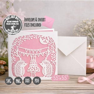 Birthday card hedgehogs SVG PNG DXF Pdf digital cutting file/hedgehog birthday card svg/woodland hedgehog svg/happy birthday card template image 2