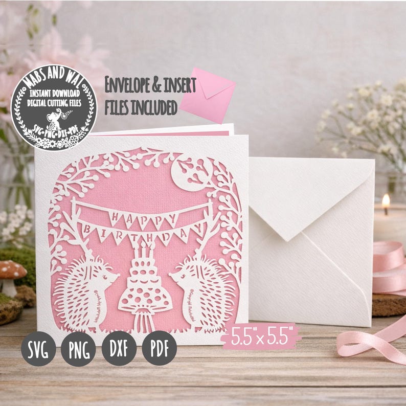 Birthday card hedgehogs SVG PNG DXF Pdf digital cutting file/hedgehog birthday card svg/woodland hedgehog svg/happy birthday card template image 2