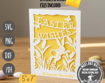 Easter wishes card SVG PNG DXF Pdf digital cutting file/Easter bunny card/Easter rabbit card svg/Easter greetings card/Bunny leaping svg
