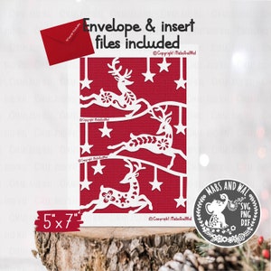 Reindeer folk style Christmas card SVG PNG DXF digital cutting file/reindeer Christmas card svg/folk art Christmas card svg/commercial use
