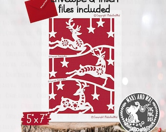 Rendieren volksstijl kerstkaart SVG PNG DXF digitaal snijden bestand/rendieren kerstkaart svg/volkskunst kerstkaart svg/commercieel gebruik