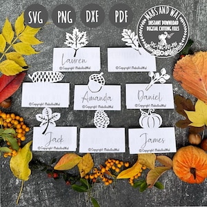 Marque-places automne automne SVG PNG DXF Pdf fichier de découpe numérique/feuilles d'automne nature bundle/citrouille d'automne svg/feuilles d'automne/saison d'halloween