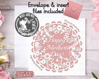 Happy Mother&#39;s day floral card SVG PNG DXF digital cutting file/Mother&#39;s day card template svg/flowery mum card svg/mom card/commercial use