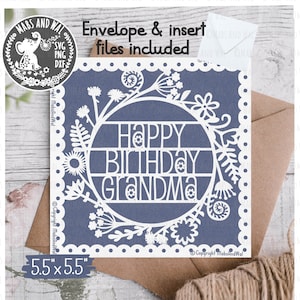 Cartão floral de feliz aniversário para vovó SVG PNG DXF arquivo de corte digital/quadrado/cartão de avó/cartão de aniversário de flores silvestres nan svg/uso comercial
