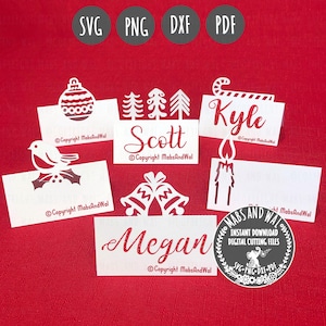 Nom de table de Noël marque-places 2 SVG PNG DXF Pdf fichier de découpe numérique/lieu de Noël/cartes de nom de dîner de Noël/étiquettes de nom de table