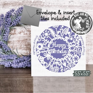 Tarjeta de cumpleaños flores SVG PNG DXF archivo de corte digital/feliz cumpleaños svg/cumpleaños de flores/plantilla de tarjeta de cumpleaños de flores silvestres/uso comercial