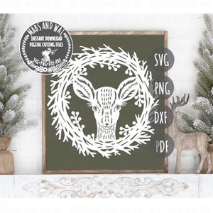 Deer wreath SVG PNG DXF Pdf digital cutting file/Christmas reindeer svg/Christmas wreath svg/deer home svg/Christmas art/holiday wreath art