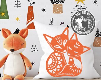 Zorros acurrucándose SVG PNG DXF archivo de corte digital / estilo folk zorro SVG / zorro SVG / zorro mandala SVG / animal del bosque SVG / pareja de zorros SVG / uso comercial