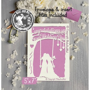 Hochzeitskarte Mrs und Mrs auf Schaukel SVG PNG DXF Datei zum schneiden,Hochzeitskarte templat,Grußkarte svg,Braut und Braut,kommerzielle Nutzung