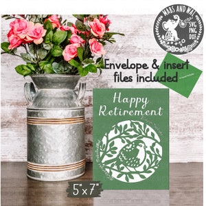 Joyeuse retraite oiseau carte SVG PNG DXF fichier de découpe numérique/oiseau carte de voeux svg/robin carte de retraite/oiseau sauvage carte svg/usage commercial