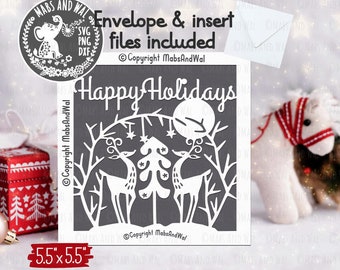 Prettige feestdagen retro kaart SVG PNG DXF digitaal snijbestand/kerstrendierkaart/kerstkaart retro/vakantierendier svg/commercieel gebruik