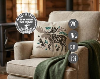 Moose folk style SVG PNG DXF Pdf digital cutting file/flowery moose/folk art moose/whimsical moose/boho moose/decorative moose/moose hunting