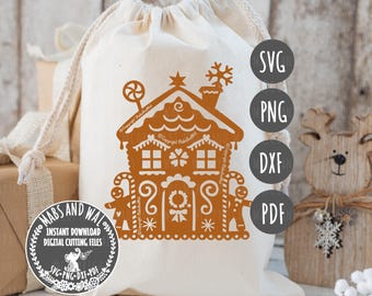 Maison en pain d'épice SVG PNG DXF Pdf fichier de découpe numérique/Noël cuisson svg/Noël décoration/décoration de Noël/biscuits de bonhomme en pain d'épice