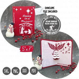 Tarjeta desplegable con ángel de la natividad de Navidad SVG PNG DXF Pdf archivo de corte digital/tarjeta de pesebre/tarjeta de ángel religioso svg/tarjeta de Navidad sagrada