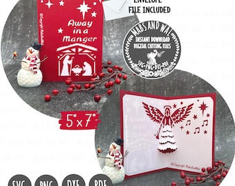 Christmas nativity angel pop-up card SVG PNG DXF Pdf digital cutting file/away in a manger card/religious angel card svg/holy Christmas card