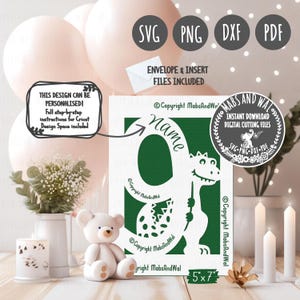 9 ans dinosaure personnalisé carte SVG PNG DXF Pdf fichier de découpe numérique/neuvième anniversaire svg/cricut personnalisé svg/fait main 9e anniversaire svg