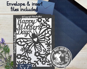 Bee Mother&#39;s day card SVG PNG DXF digital cutting file/mother&#39;s day card template/mother&#39;s day svg/mum mom card/mother card/commercial use
