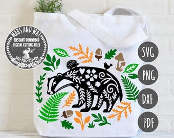 Badger folk style SVG PNG DXF Pdf digital cutting file/badger svg/woodland animal/folk style badger/badger wall decal/nature lover svg file