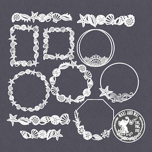 Molduras e bordas de conchas SVG PNG DXF arquivo de corte digital/bordas de concha/conchas svg/conchas de praia svg/decoração de casa de praia/presente de concha