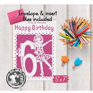 Birthday card Age 6 Ballerina SVG PNG DXF digital cutting file/ballet dancer svg/6th birthday svg/dancing ballerina card svg/commercial use