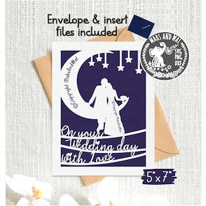 Tarjeta de boda luna SVG PNG DXF archivo de corte digital/felicitaciones del día de la boda/tarjeta de felicitación de boda svg/estrellas de la luna de la boda/uso comercial