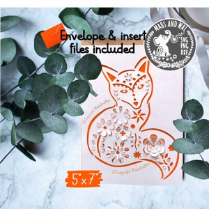 Fuchs Pop-out-Karte SVG PNG DXF digitale schneiden Datei/Floral Fuchs/blumigen Fuchs svg/3D Fuchs Design Karte/Pop-out-Karte Vorlage svg/kommerzielle Nutzung