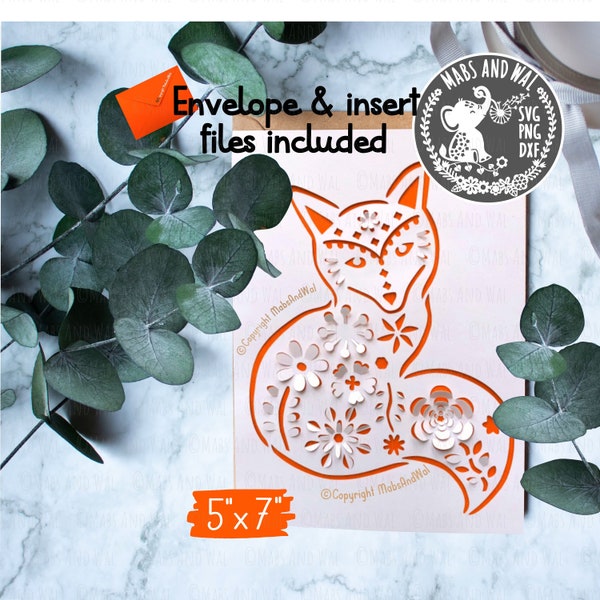 Fox pop-out card SVG PNG DXF digital cutting file/floral fox/flowery fox svg/3D fox design card/pop-out card template svg/commercial use