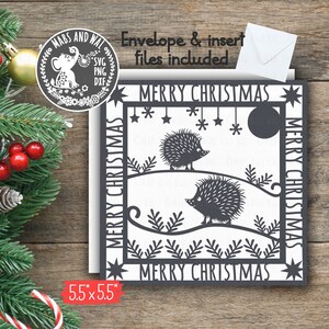 Cartão de Natal de ouriços SVG PNG DXF arquivo de corte digital, cartão de Natal quadrado, cartão de felicitações de Natal de ouriço de férias svg, uso comercial