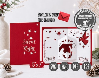Christmas nativity pop-up card SVG PNG DXF Pdf digital cutting file/silent night holy night card svg/religious celebration card svg template
