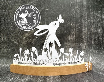 Rabbit and daffodils SVG PNG DXF digital cutting file/spring rabbit svg/Easter bunny svg/Easter decoration idea/rabbit flowers decoration