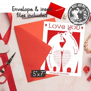 Je t'aime ours carte SVG PNG DXF fichier de découpe numérique/ours amoureux carte/Saint-Valentin/ours modèle de carte/carte de mariage/usage commercial