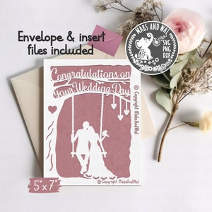 Carte de mariage M. et Mme sur la balançoire SVG PNG DXF fichier de découpe numérique/modèle de carte de mariage/carte de voeux svg/bride and groom/usage commercial