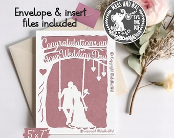 Wedding card Mr and Mrs on swing SVG PNG DXF digital cutting file/wedding card template/greetings card svg/bride and groom/commercial use
