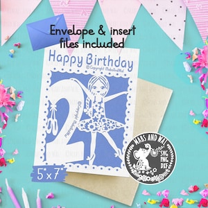Tarjeta de cumpleaños Edad 2 Ballerina SVG PNG DXF archivo de corte digital/bailarina de ballet svg/cumpleaños Edad 2/tarjeta de bailarina bailando svg/uso comercial
