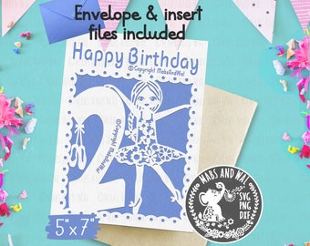 Birthday card Age 2 Ballerina SVG PNG DXF digital cutting file/ballet dancer svg/birthday Age 2/dancing ballerina card svg/commercial use