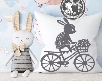 Rabbit bicycle SVG PNG DXF digital cutting file/rabbit svg/bunny cycling/bunny on bike/rabbit cycling/woodland nursery decor/commercial use