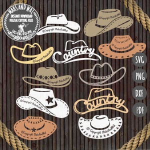 Bundle de chapeaux de cowboy SVG PNG DXF Pdf fichier de découpe numérique/cowboy svg/western thème svg/chapeau de cowboy svg/cadeau pour papa/autocollant de style western