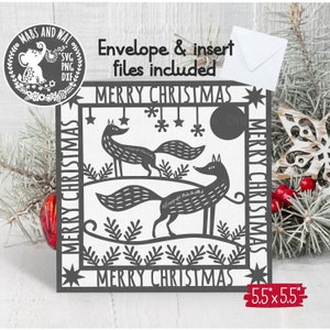 Renards carte de Noël SVG PNG DXF fichier de découpe numérique/Noël carte de voeux/renard carte svg/Noël renard vacances/renard carte svg/usage commercial
