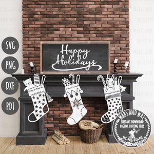 Christmas stockings and happy holidays SVG PNG DXF Pdf digital cutting file/holiday cut file/Christmas stocking/Christmas ornament/Diy craft