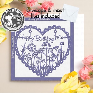 Gelukkige verjaardag moeder SVG PNG DXF digitaal snijden bestand/vierkante verjaardagskaart/moeder verjaardag/wildflower verjaardag SVG/moeder verjaardag/commercieel gebruik