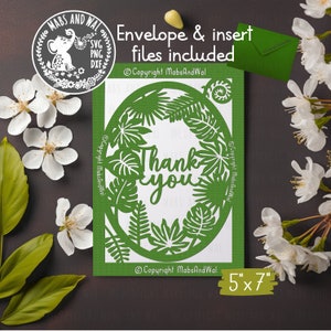 Cartão de folhas tropicais de agradecimento SVG PNG DXF arquivo de corte digital / cartão de folhas tropicais svg / cartão de agradecimento svg / modelo de cartão botânico de agradecimento