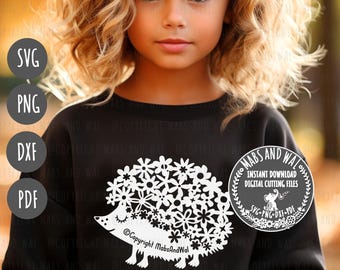Archivo de corte digital SVG PNG DXF de erizo con flores/svg de erizo con flores/idea de guardería de animales del bosque/archivo de manualidades de erizo dxf