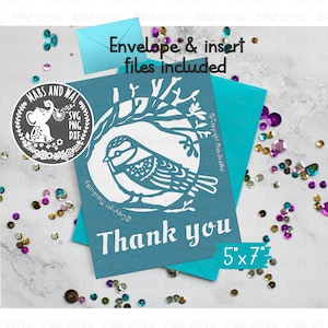 Carte de remerciement oiseau SVG PNG DXF fichier de découpe numérique/oiseau Merci svg/oiseau de jardin carte de remerciement svg/oiseau sauvage svg/carte oiseau/usage commercial