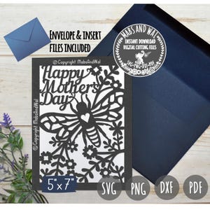 Bee Mother's day card SVG PNG DXF Pdf digital cutting file/mother's day card template/mother svg/mum mom card/mother card/bee card template image 3