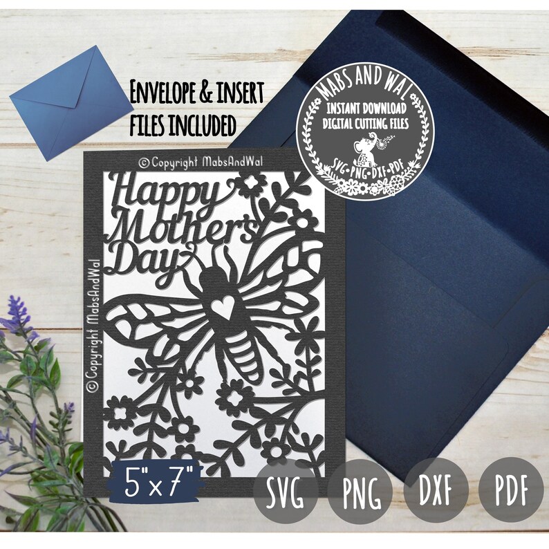 Bee Mother's day card SVG PNG DXF Pdf digital cutting file/mother's day card template/mother svg/mum mom card/mother card/bee card template image 3