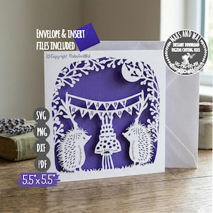 Birthday card hedgehogs SVG PNG DXF Pdf digital cutting file/hedgehog birthday card svg/woodland hedgehog svg/happy birthday card template image 1
