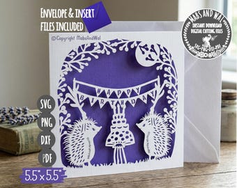Birthday card hedgehogs SVG PNG DXF Pdf digital cutting file/hedgehog birthday card svg/woodland hedgehog svg/happy birthday card template