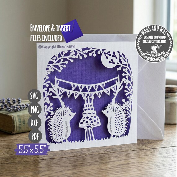 Birthday card hedgehogs SVG PNG DXF Pdf digital cutting file/hedgehog birthday card svg/woodland hedgehog svg/happy birthday card template